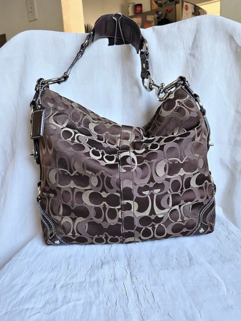 Vintage Coach Carly Large Optic Signature Jacquard Hobo Bag